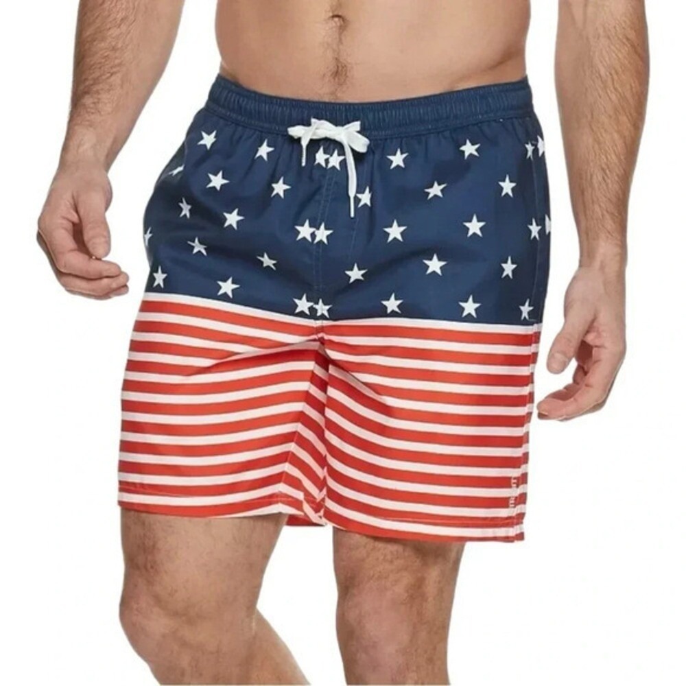 Trinity Collective Swim Trunks Mens Small Navy Red USA American Flag Stars‎ NWT